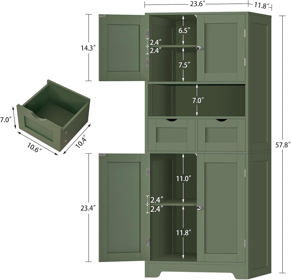 57.8"H Tall Bathroom Storage Cabinet with 4 Doors & 2 Adjustable She...