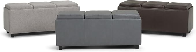 SIMPLIHOME Avalon 42 inch Wide Contemporary Rectangle Storage Ottoman in Stone - Image 13
