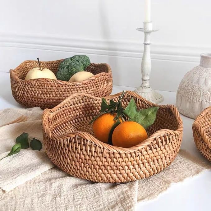 Rattan Bread Basket, Hand Woven Fruit Basket, Wicker Serving Basket Bowl - Image 6