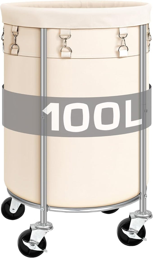 Laundry Hamper with Wheels, 100L Round Rolling Laundry Basket Sorter with by Ollieroo