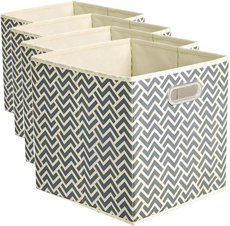 Amazon Basics Collapsible Cube Storage Organizer Bins, 24-Pack, 10.5 x 10.5 x 11 inches, Chevron Grey