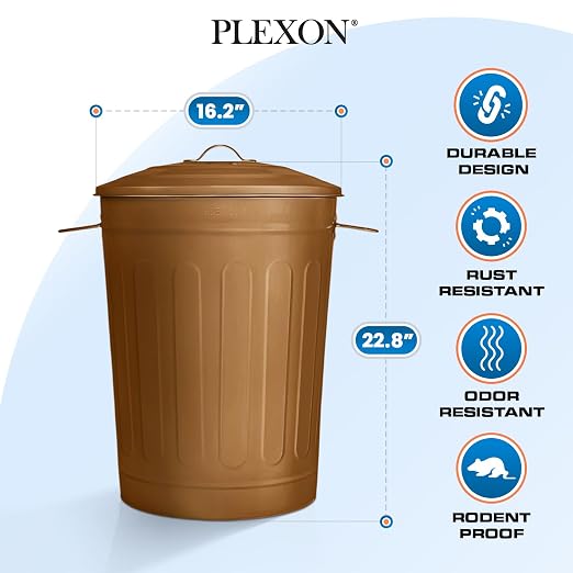 Plexon Round Trash Can 13 Gallon, Vintage Metal Outdoor Trash Can - Image 7