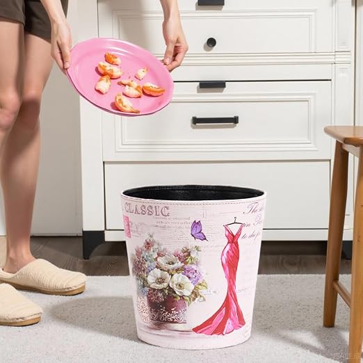 PU Leather Small Trash Can Wastebasket, Round Garbage Container Basket - Image 2