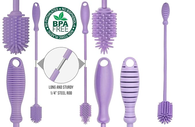 A-Brush Silicone Bottle Cleaner Brush, 3 Piece Set, Long Handle - Image 2