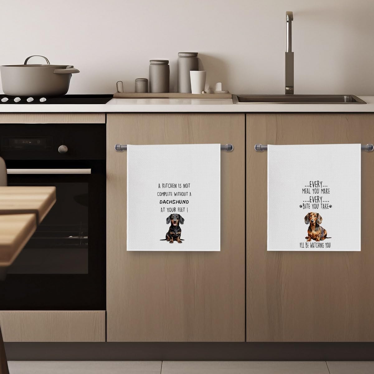 Funny Dachshund Dish Towels Set - Dachshund Gifts Waffle Weave Kitchen Towels, Wiener Dog Decorative Hand Tea Towels for Bathroom Kitchen, Wiener Dog Gifts for Women (16×24 Inches Set of 2)