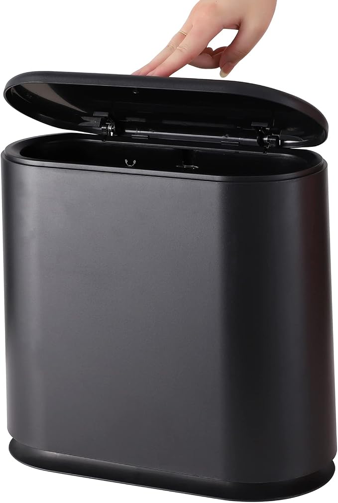 Black Slim Bathroom Trash Can by Cqacrylic