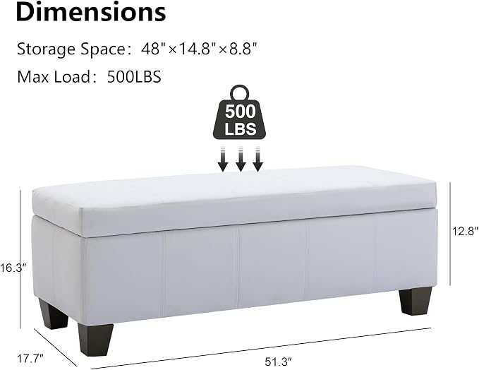 51 Inch Faux Leather Ottoman - Image 3