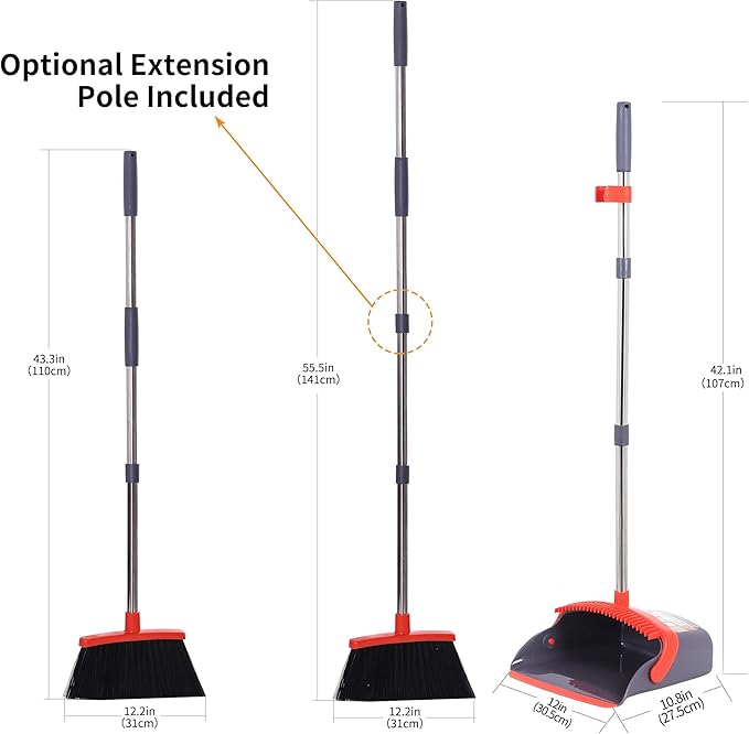 Broom with Dustpan Combo Set Broom and Dustpan Set Dust Pan with Stainless - Image 6
