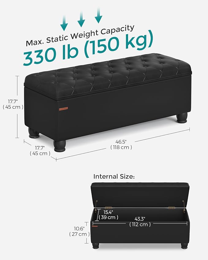 SONGMICS Storage Ottoman, Storage Bench, Tufted Entryway Bedroom Bench - Image 3