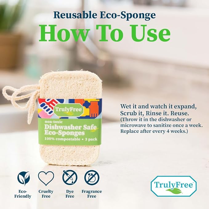 Truly Free Natural Cleaning Sponges, 100% Organic Luffa Dish Scrubber, - Image 6