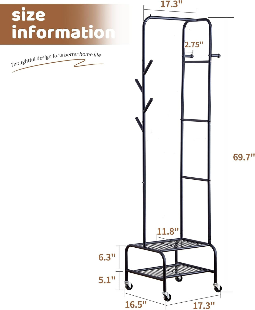 Heavy Duty Clothing Rack with Wheels, Garment Rack, Freestanding Coat Rack wi...
