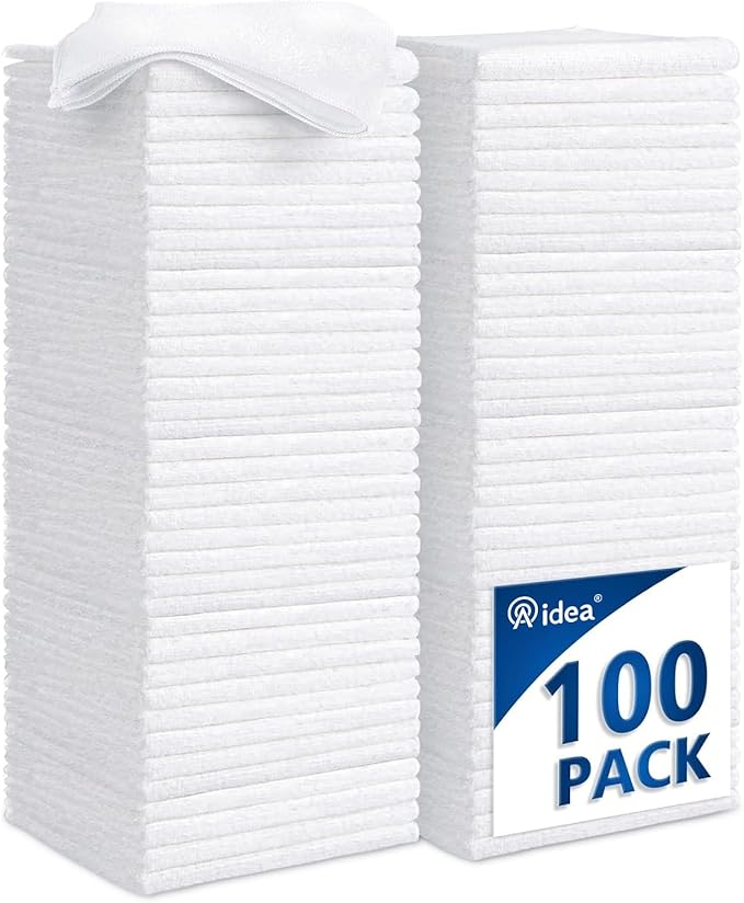 AIDEA Microfiber Cleaning Cloth White-100PK, Absorbent Cleaning Rags, by AIDEAHOME