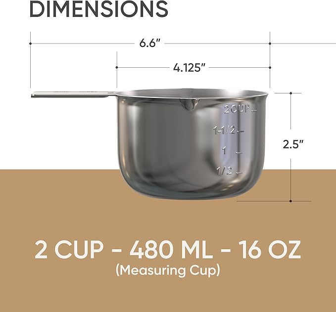 Color Up 2 Cup Measuring Cup, 480ml Stainless Steel Metal, Easy-Pour Spouts - Image 3