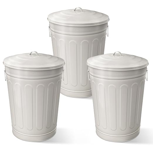 Plexon Round Trash Can 13 Gallon, Vintage Metal Outdoor Trash Can by Plexon