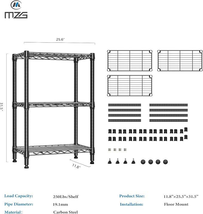 750 lbs 3 Tier Shelf Metal Storage Shelves Wire Rack Closet Organizers