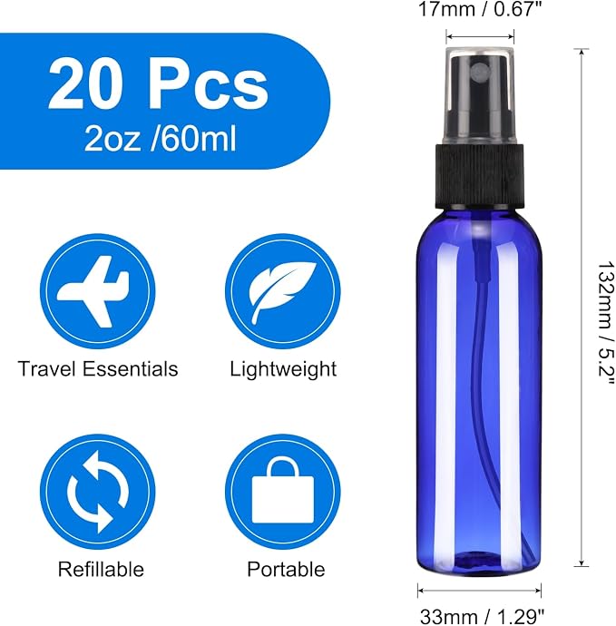 uxcell 20 Pack Spray Bottles, 2 Oz/60ML Reusable Clear Empty Mist Plastic Mini - Image 2