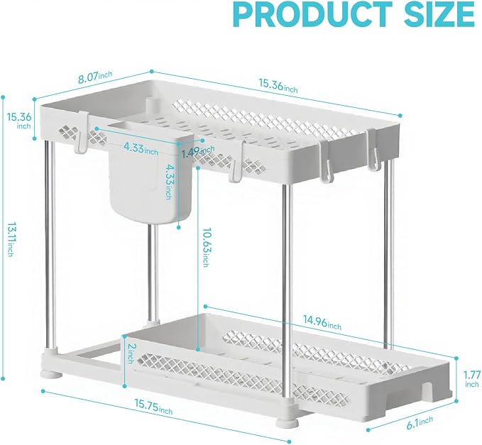 Under Sink Organizer, 2 Tier Pull Out Cabinet Organizer - Image 3