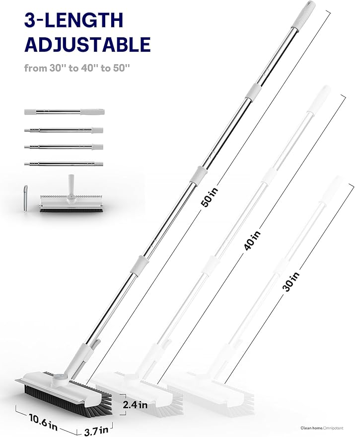 Floor Scrub Brush with Long Handle, 3 in 1 Scrape and Heavy-Duty Stiff Bristle - Image 6