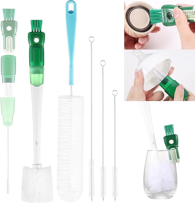 OUTXE 5 Pack Bottle Brush Set, 5-in-1 Water Bottle Cleaner Brush, 3 Straw Brush by OUTXE