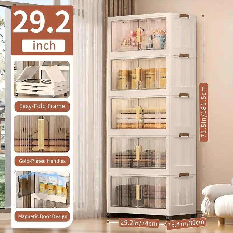 Storage Bins with Lids, 5 Tier 425 QT Stackable Plastic Storage Bins, Foldabl...