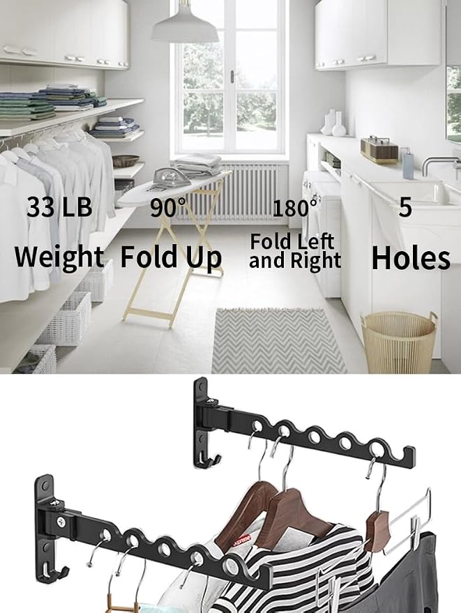 Dr.DJ Wall Hanger for Clothes, Coat Hanger Wall Mounted Matte Black Retractable - Image 6