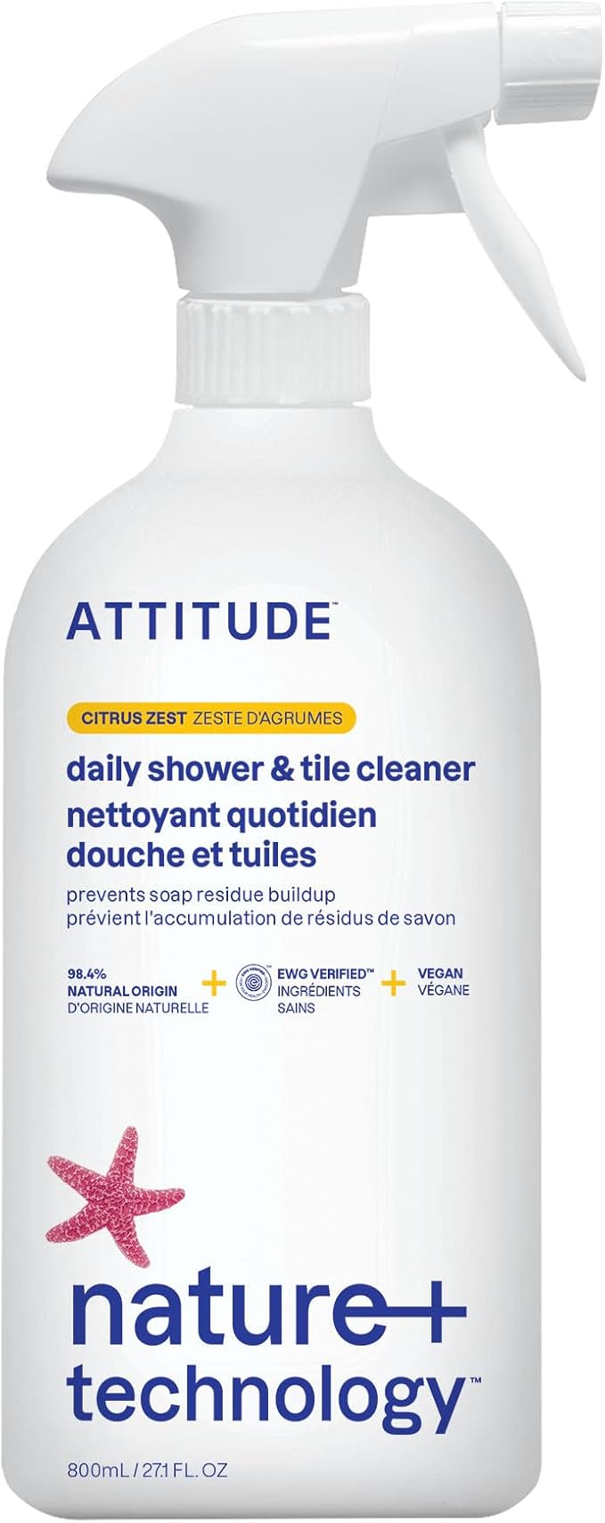 ATTITUDE Shower & Tile Cleaner, EWG Verified, Plant-Based & Vegan Bathroom Spray by ATTITUDE
