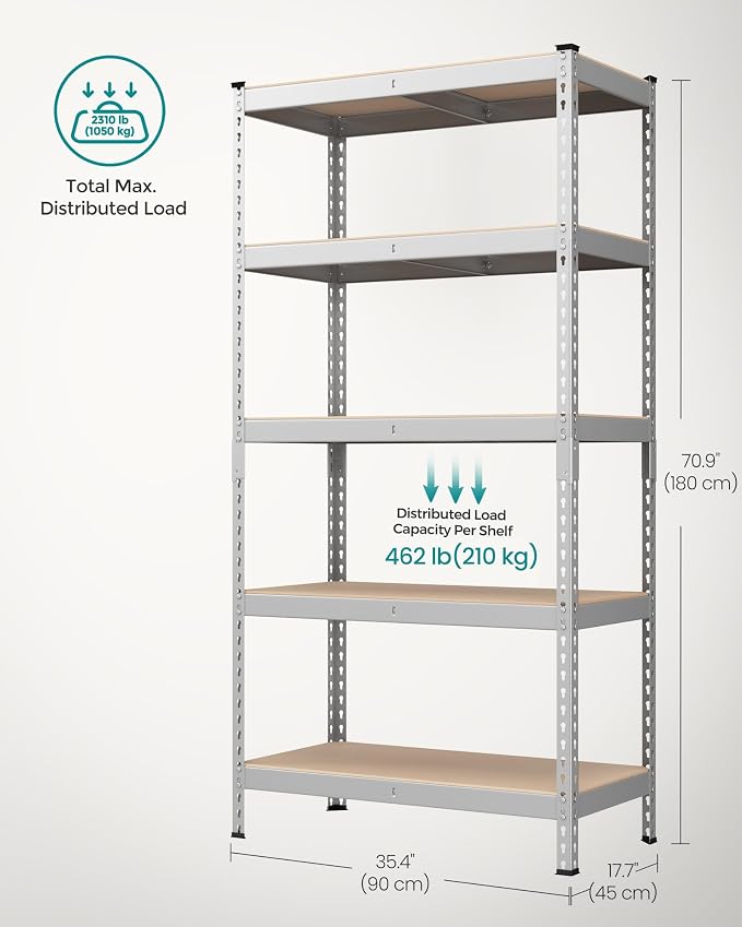 SONGMICS 5-Tier Storage Shelves, Load 2310 lb, Boltless Assembly, Adjustable - Image 3