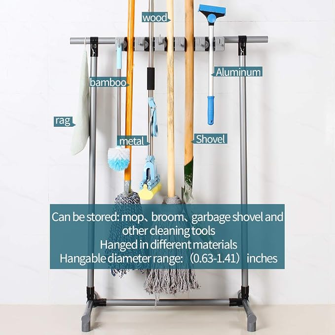 Broom Mop Holder Floor-Mounted mop Rack Cleaning Tool storage - Image 2