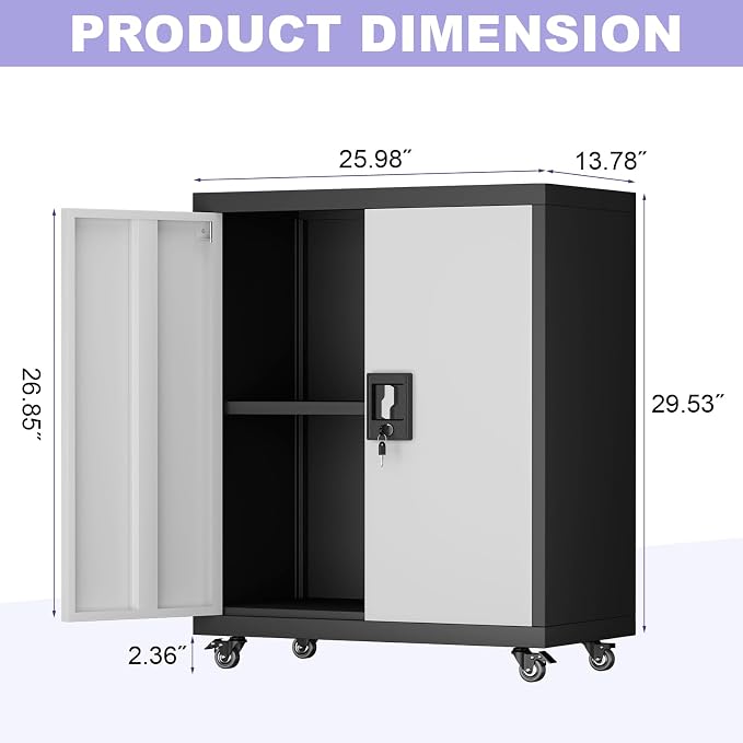 Metal Storage Cabinet with Wheels, Steel Mobile Garage Cabinets with Lockable - Image 3