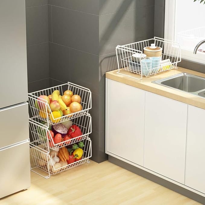 PUSDON Stackable Metal Storage Carts, Dual Use Shelf - Image 4