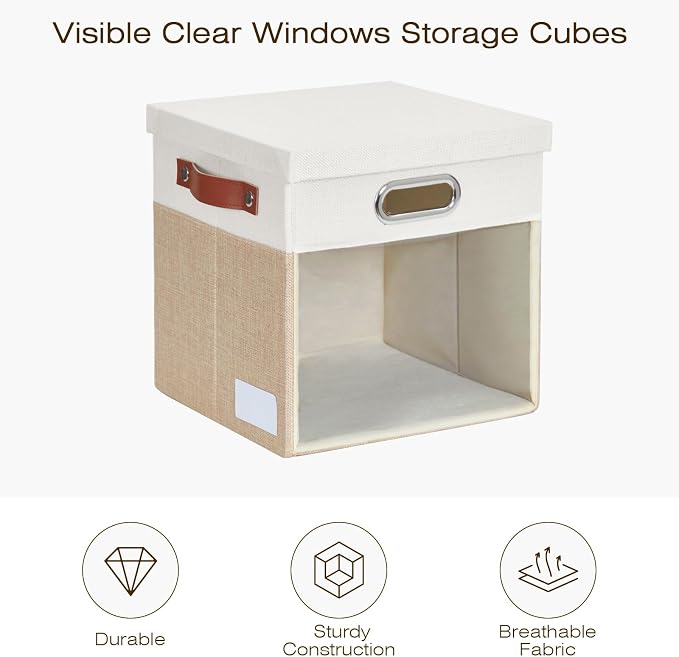 Fabric Storage Cubes with Clear Windows and Lids, Decorative Storage Boxes - Image 3
