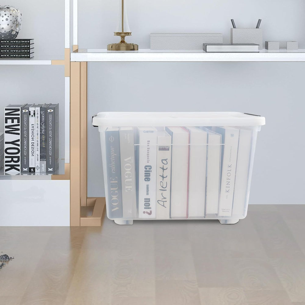 4-Pack 50L Clear Plastic Storage Bins with Wheels