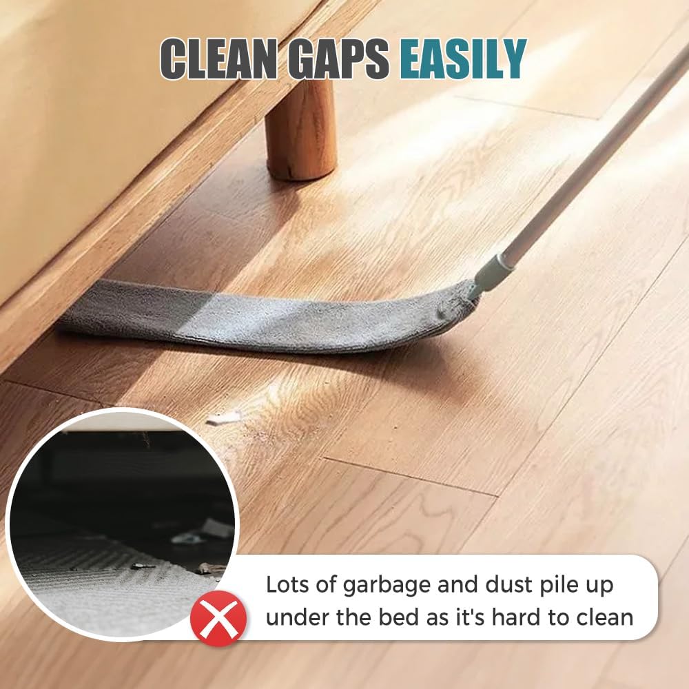 Retractable Gap Dust Cleaner with 3 Microfiber Cloths, Extendable Long Handle 39.4 to 55.6 Inches, Washable Bendable Duster Brush for Cleaning Under Appliances Furniture Couch Fridge (Blue, 1 Cloth)