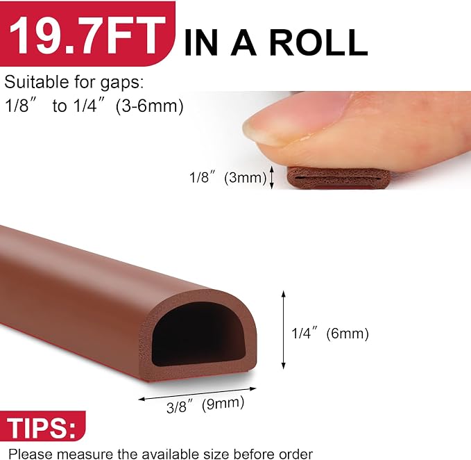 Silicone D Shape Weather Stripping 19.7 Feet Self Adhesive Seal Strip - Image 3