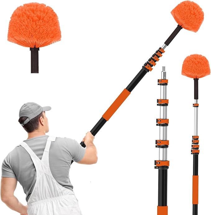 30FT Reach Cobweb Duster with Extension Pole, High Ceiling Long Duster with by Focusonproduct