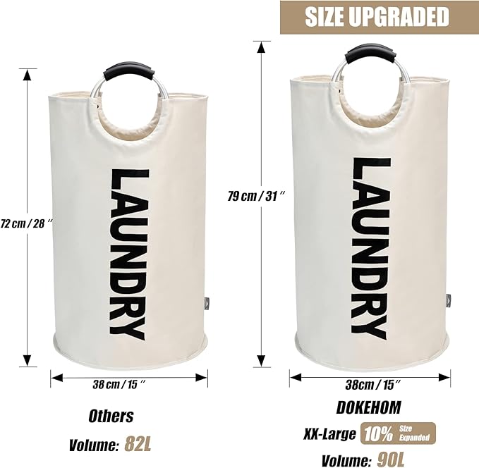 DOKEHOM 90L Large Laundry Basket, Collapsible Laundry Bag, Freestanding Tall - Image 3