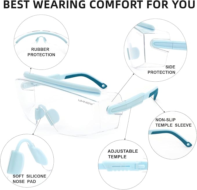 UKNOW Safety Goggles Over Glasses, Safety Glasses Anti Fog Wraparound Eye - Image 5