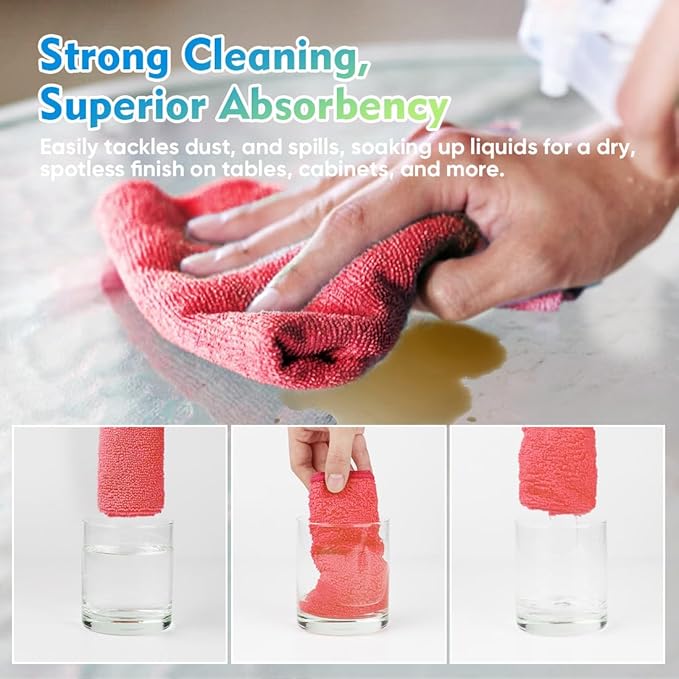 HOMEXCEL Red Microfiber Cleaning Cloth 12 Pack, 12.5 x 12.5 inch Microfiber - Image 3