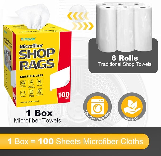 Shop Rags, 100 Sheets Microfiber Cleaning Cloth Commercial Grade Washcloths - Image 2