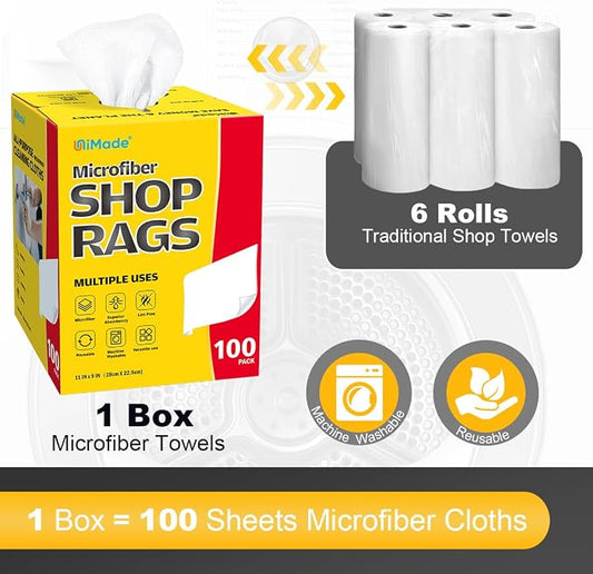 Shop Rags, 100 Sheets Microfiber Cleaning Cloth Commercial Grade Washcloths - Image 2