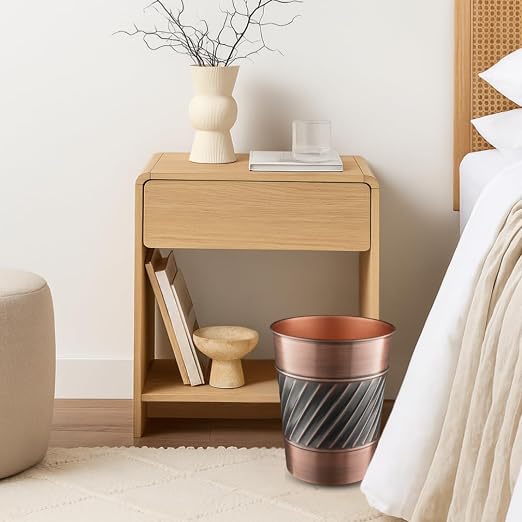 Monarch Abode Metal Wastebasket Trash Can, Handcrafted, Wave Embossed, Bathroom - Image 7