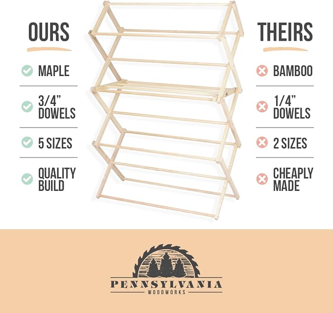 Pennsylvania Woodworks Clothes Drying Rack: Solid Maple Hardwood Laundry Rack - Image 8