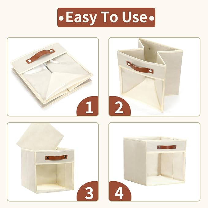 HNZIGE Fabirc Storage Cubes Bin 13x15x13 Clear Storage Cube, 4 Pack Foldable - Image 7
