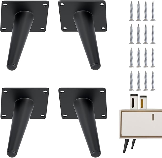 4PCS 4 Inch Matte Black Tapered Angled Legs by IURRDOP