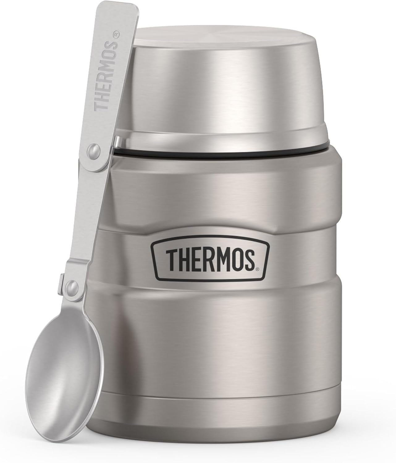 THERMOS Stainless King Food Jar with Spoon, 16oz, Matte Steel | Stainless Steel Insulated Food Container with Built-In Bowl, Keeps Food Hot or Cold Longer for Work & Travel