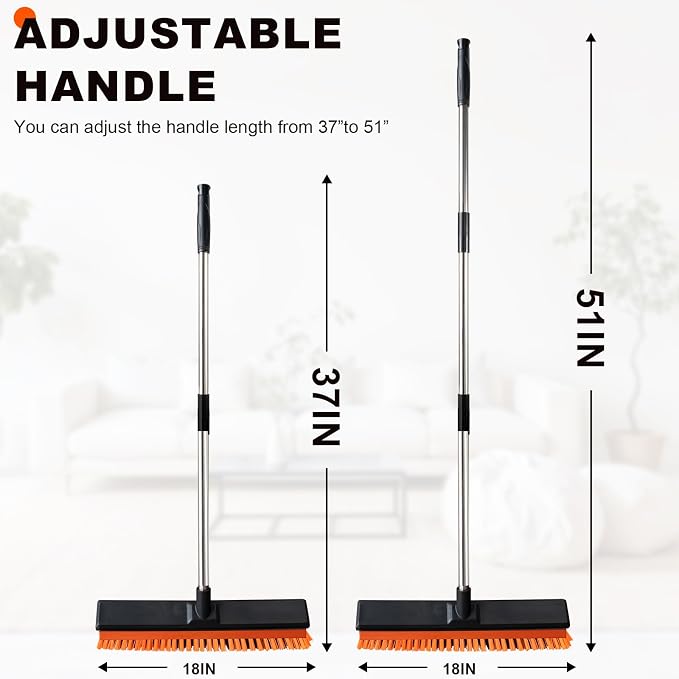 18" Push Broom Outdoor with Rubber Squeegee, Heavy Duty Broom Brush with Handle - Image 2