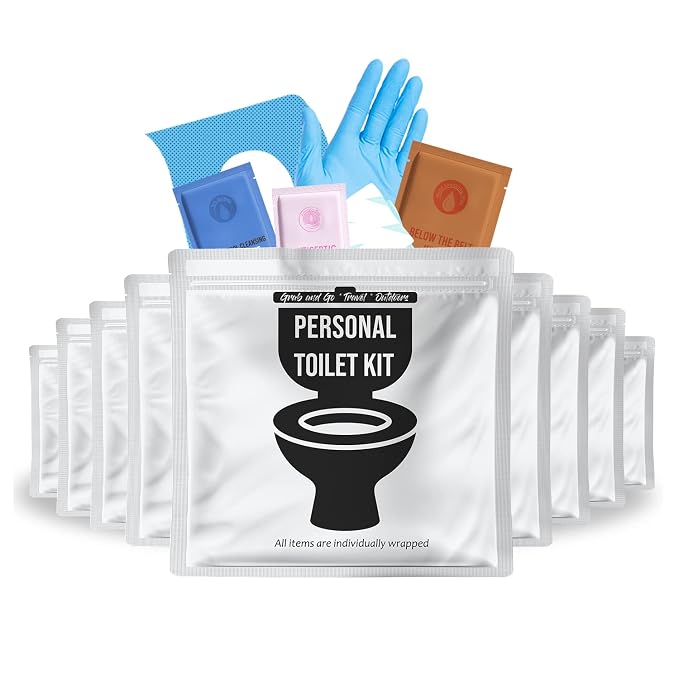 Personal Toilet Kit To Go – 10 Pack | Disposable Public Restroom Kit | by KitUSafe