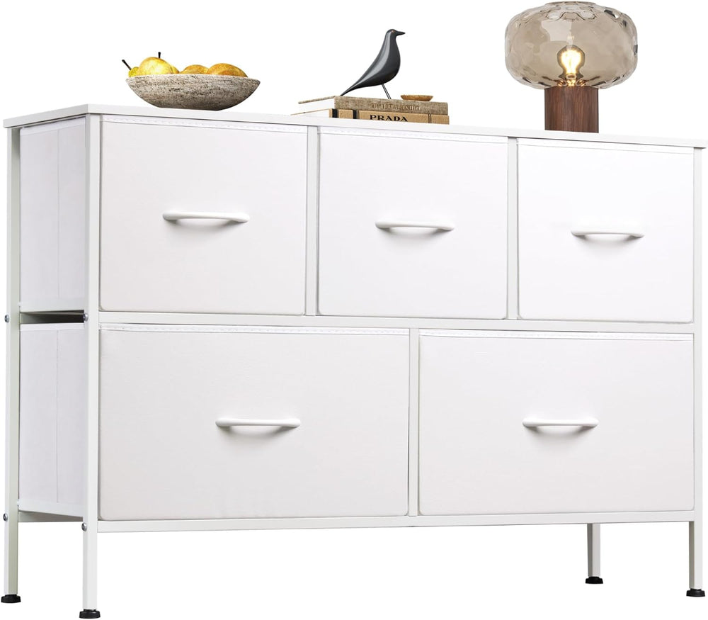WLIVE 5 Drawer Dresser for Bedroom, Wide Chest of Drawers, White