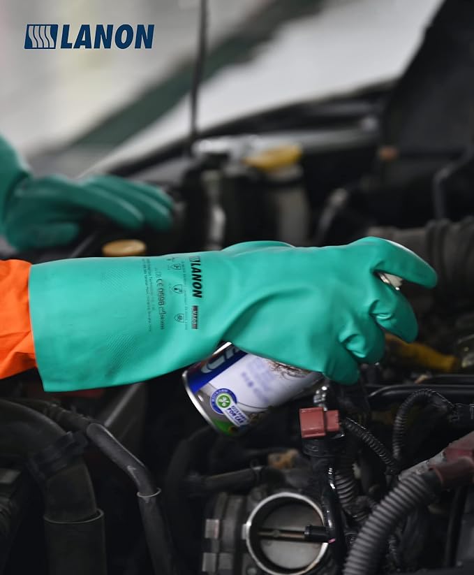 LANON 3 Pairs Nitrile Chemical Resistant Gloves, Reusable Heavy-Duty Rubber - Image 5