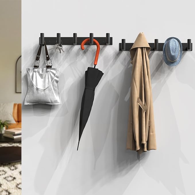 VAEHOLD Black Hat and Coat Wall Mount Rack 5 Hooks - Image 5